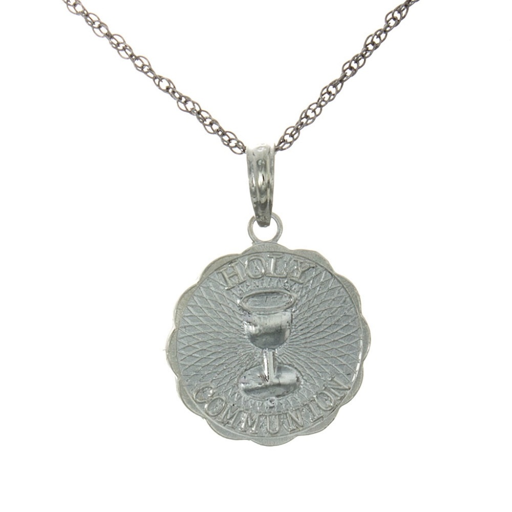 925 Sterling Silver Religious Holy Communion Necklace Charm Pendant Scalloped